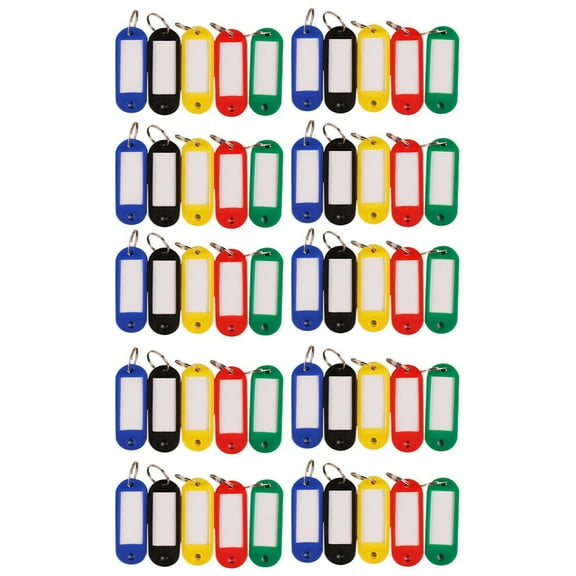 50pcs Key Ring Tags - Key Tags, Plastic, Mixed Color Combination of Different Color Key Ring Tags, Identifiers, Name Tags and Labels for USB Drives, Keys, Pets, Bags
