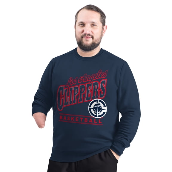 Men's G-III Sports by Carl Banks Navy LA Clippers Adaptive Headliner Fleece Crewneck Sweatshirt