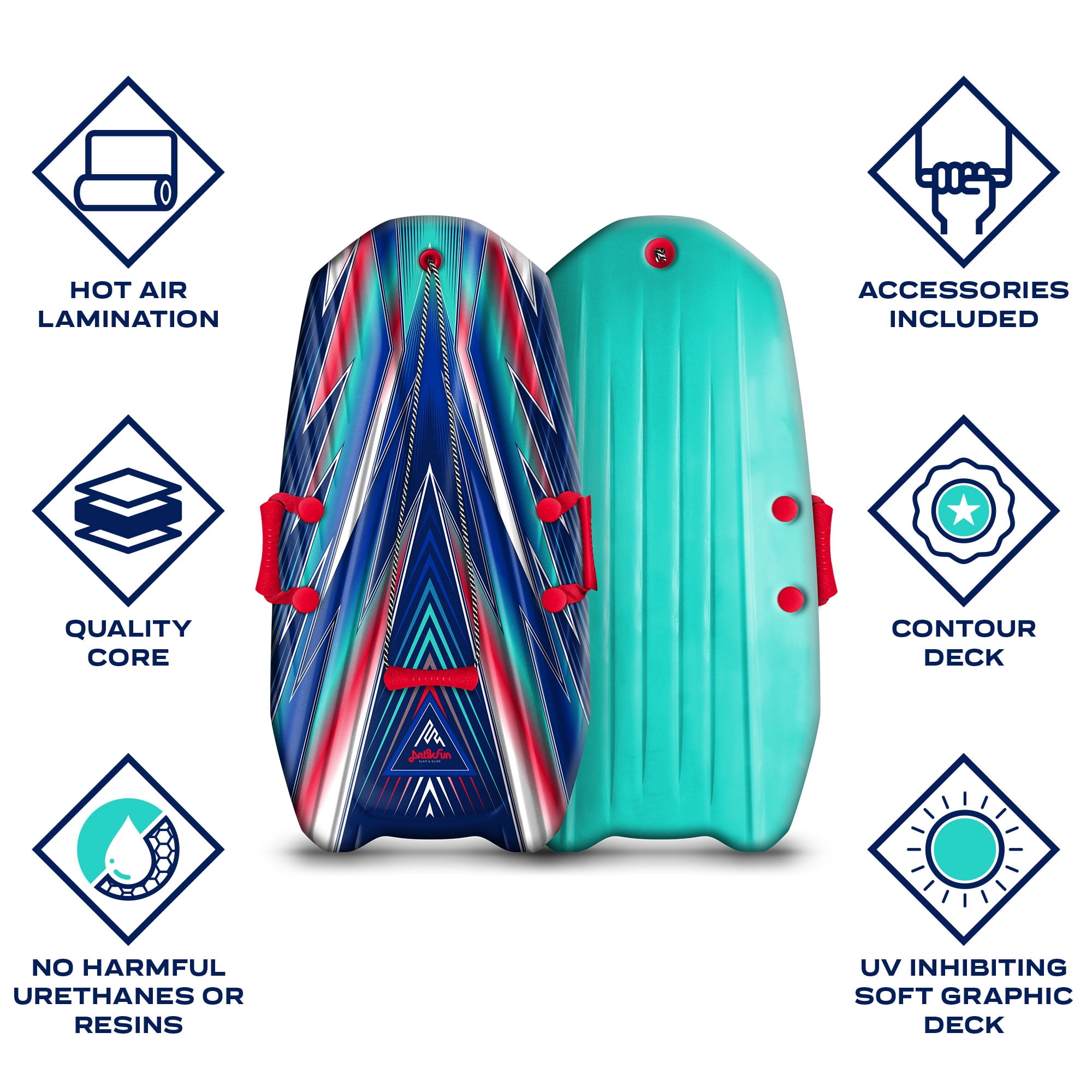 ArtikFun 36in Mirage Snow Sled - Lightweight Blue and Red Soft Foam Sled with Tow Rope and Handles for Kids and Youth