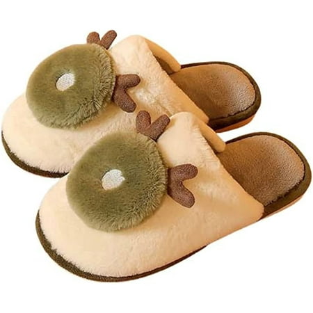 

CoCopeaunt Women Men Furry Faux Fur Cute Santa Elk Slippers Warm Soft Plush Christmas Deer House Shoes Indoor Slippers
