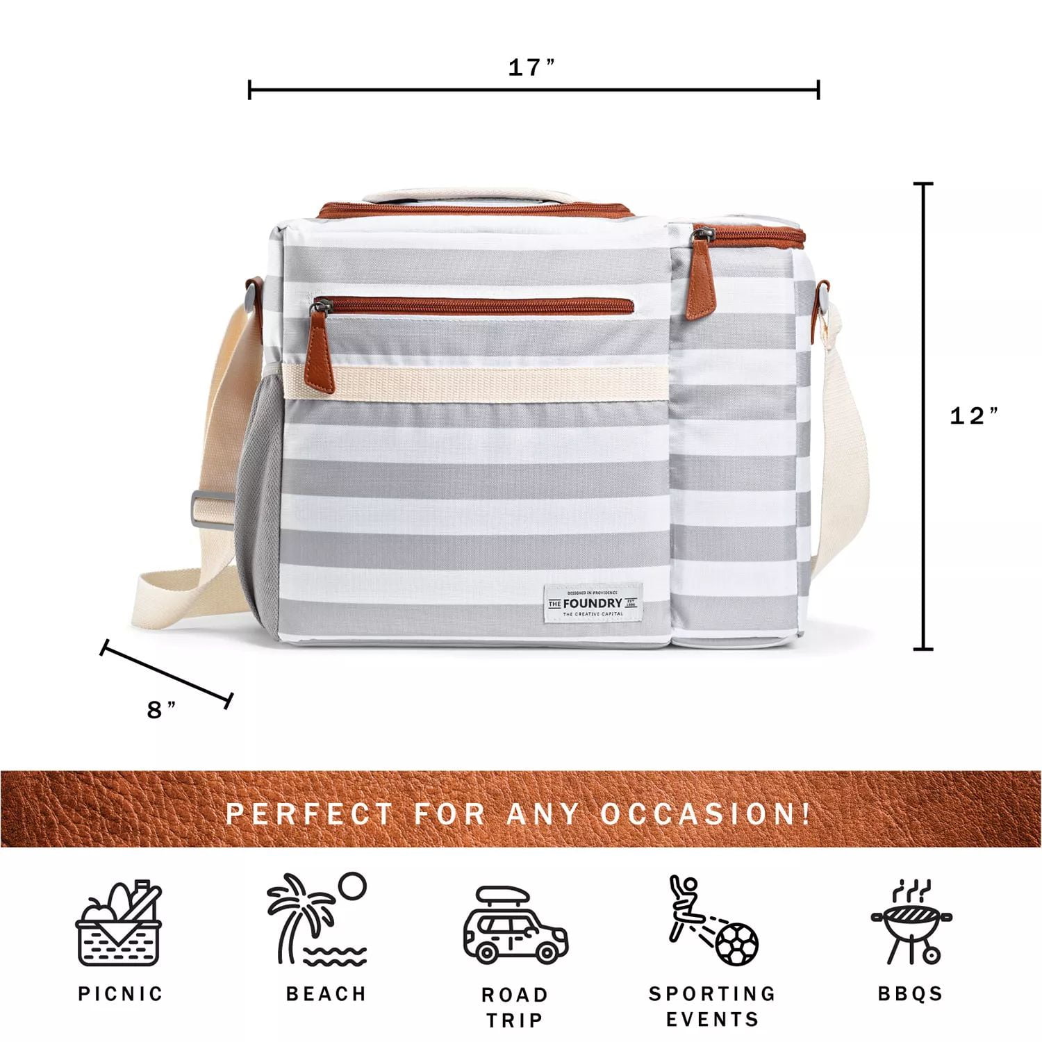 Fit & Fresh Dual Compartment Soft Insulated Thermocooler with Adjustable Shoulder Strap, Grey Stripe