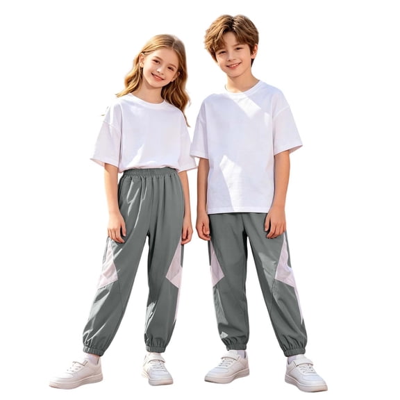 Pants for Boys Pocketed Lightweight Cuffed Elastic Solid Print Trousers Athletic Back-To-School 13-14 Years