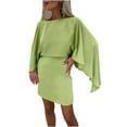 thumbnail image 1 of YUTK Robes pour Femmes à Manches Longues, Robe Raglan en Satin au Style Élégant pour Femme Verte P, 1 of 5