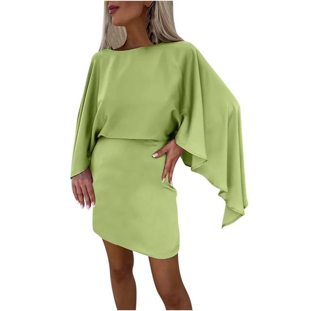YUTK Robes pour Femmes à Manches Longues, Robe Raglan en Satin au Style Élégant pour Femme Verte P