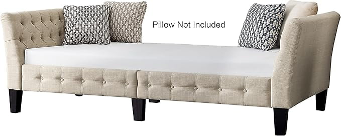 BSHTI Modern Upholstered Twin Daybed Frame Button Tufted Fine Polyester Easy aseemble with Wooden Legs,Beige