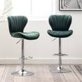 thumbnail image 5 of Adjustable Green Swivel Barstool Set, 2 Items / Soft Velvety Upholstery & Footrest, 5 of 7