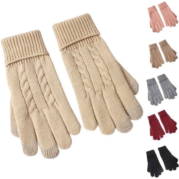 Women's Winter Gloves Solid Color Warm Touch Screen Knit Gloves Outdoor Sport Windproof Cold Weather Women Cycling Skiing Gloves