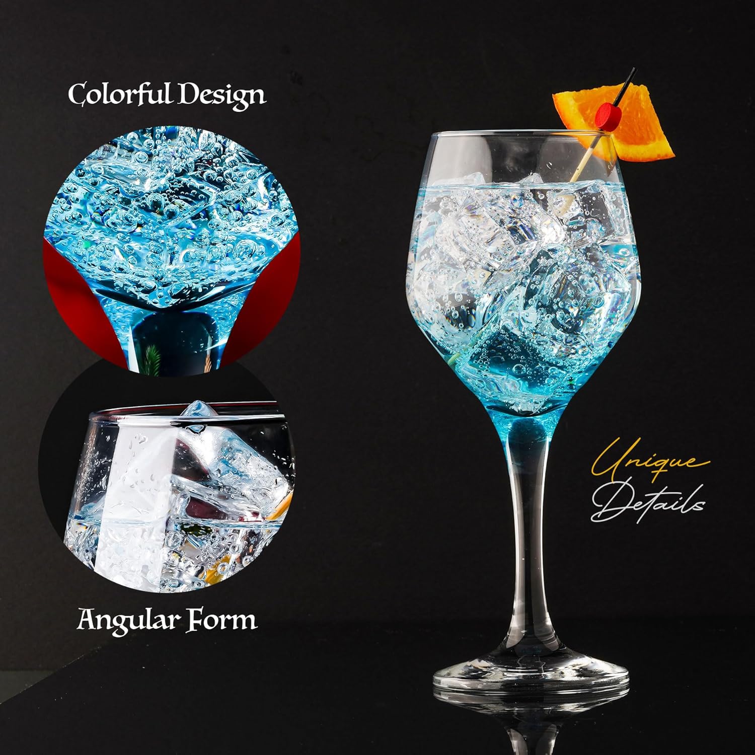 Colored Wine Glasses, Champagne, Cocktail, Martini, Coupe Glasses, Aperol Spritz Glasses, Long Stem Glassware Set of 6 (11oz/330ml)