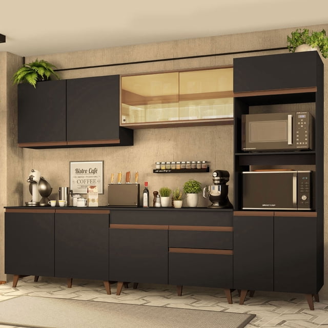 Madesa Gabinete de Cocina Integral 310 cm Reims Negro/Rústico 01