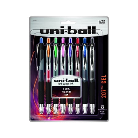 uni-ball 207 Retractable Gel Pens, Medium Point, Assorted Colors, 8 Count