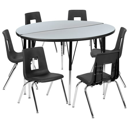 UPC: 0889142933939 | Flash Furniture Emmy 47.5 Circle Wave Flexible Laminate Activity Table Set with 18 Student Stack Chairs Grey/Black