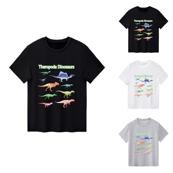 Toddler Tshirt Kids Glow In The Dark Dinosaur Print Short Sleeve Crewneck Tee Girls Tops Black 2-3 Years