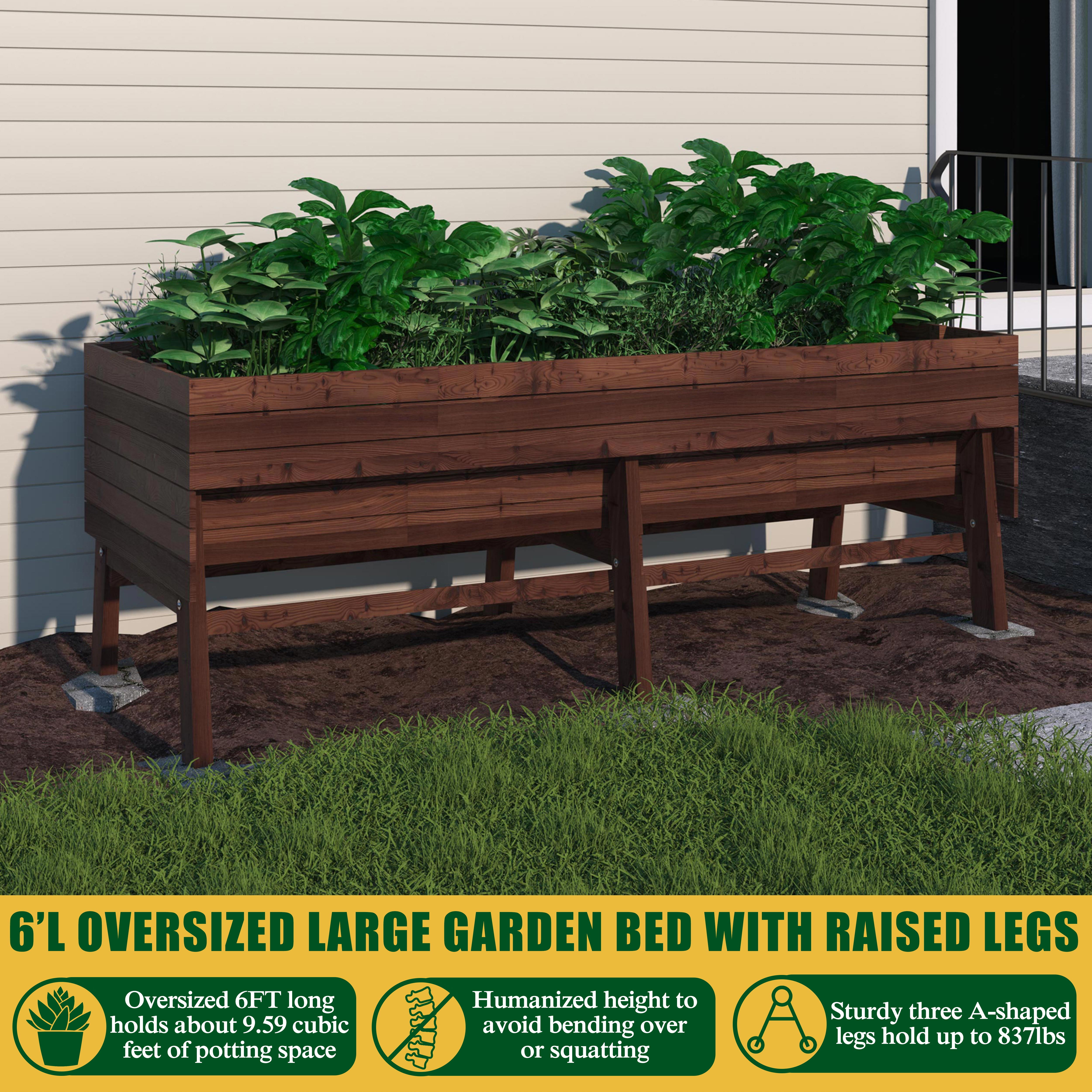 VEIKOUS 71" Outdoor Raised Garden Bed w/Liner, Cedar Wood Elevated Planter Box for Vegetables Flower Herb, Rustic