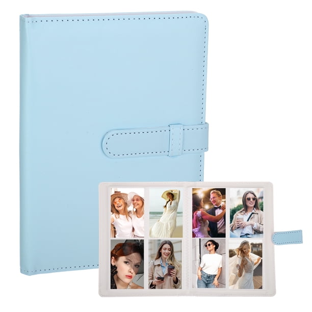 Álbum de Fotos Pequeño Uxcell, Álbumes Mini Lindos de 2x4" con Cubierta de Cuero, Sostiene 128 Fotos, Libro de Imágenes Portátil para Película de Mini Cámara, Azul Cielo