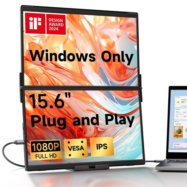 Monitor Portátil IPS JSAUX FlipGo Lite 15.6 Pulgadas Doble Apilado 1080P FHD con Hub Incorporado Dis