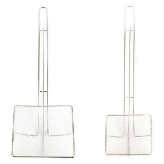Fine Mesh Deep Fryer Oil Skimmer/Strainer Professional Set of Two, 7" and 5" Square Cooking Skimmers