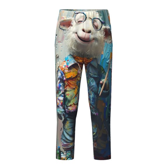Xecao Whimsical Goat Artist Print Teenagers' Pajama Pants Long Sleep Pants Soft Elastic Waist Pajama Bottoms Elastic waist with 2 Pockets 5-16 Years-XS(5-6)