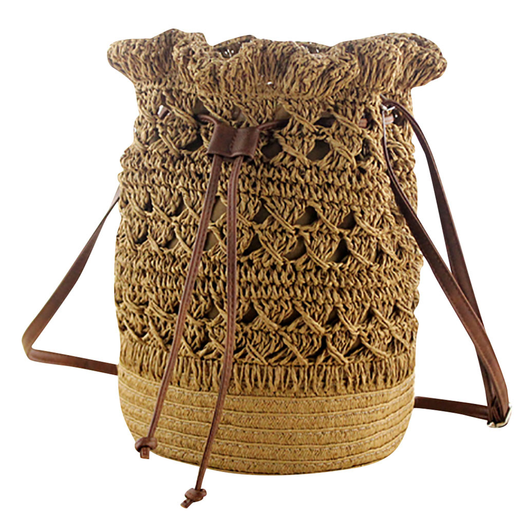 Unbranded Women's Crocheted Grass Bag Bucket Bag Tassel Beach Bag Woven
