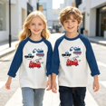 thumbnail image 2 of Ruyang Boys Girls Cotton Long Sleeve Shirts Cartoon Print Color Block Casual Tops Kids Classic Crewneck Tees Fall Winter Outfits, 2 of 4