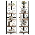 thumbnail image 1 of Gymax 2 PCS 5-tier Corner Display Rack Corner Ladder Bookshelf w/ Sturdy Metal Frame Brown & Black, 1 of 10