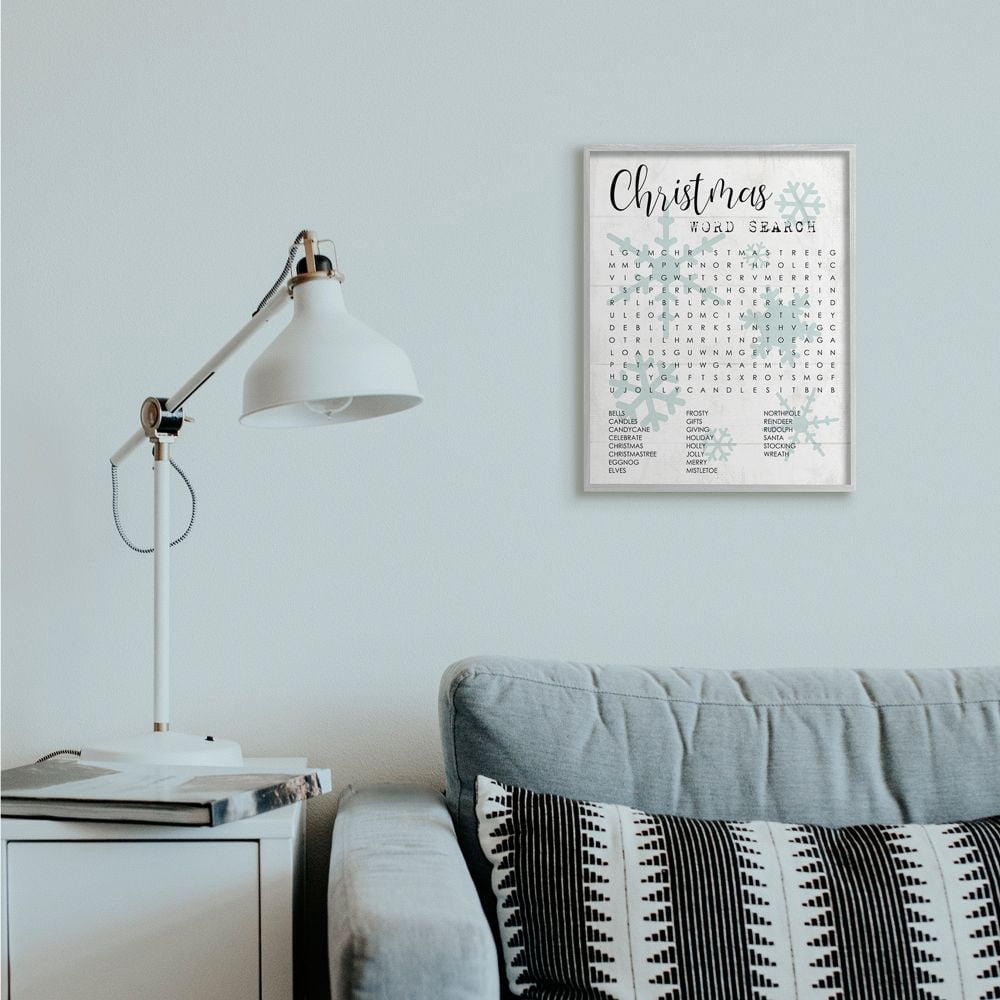 Stupell Indtries Winter Holiday Word Search Activity Christmas Phrases Framed Wall Art Design by Daphne Polselli, 16" x 20", Gray Framed