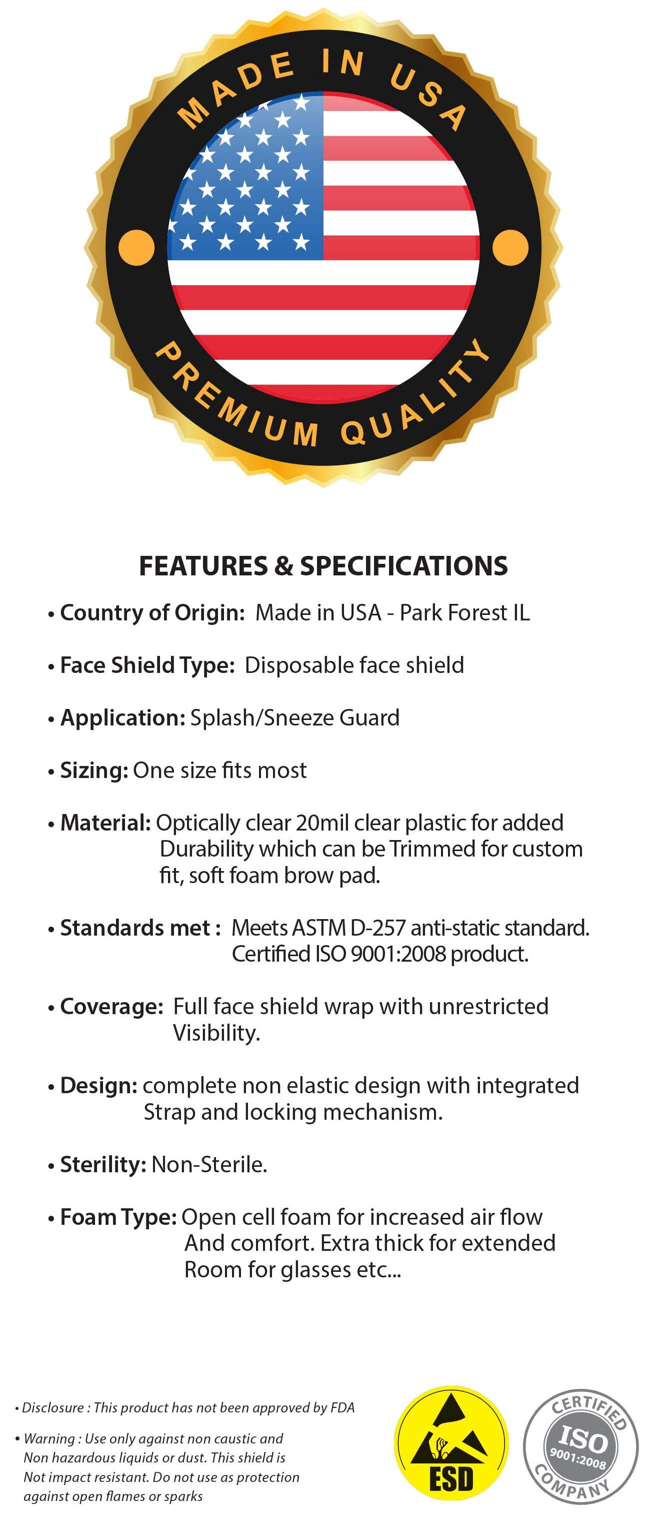 IMAGEWORKS – Protective Face Shield, plastic light-weight defense layer for protection from sneezes, debris, chemical hazards, splash guard. Child Size is 7.5” High x 8.75” Wide - Pack of 50