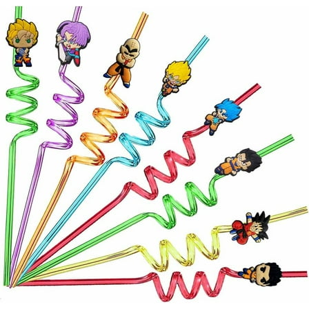Dragon Ball Party Favors Drinking Straws Reusable Plastic Beverages Birthday Supplies Decoration 8pcs