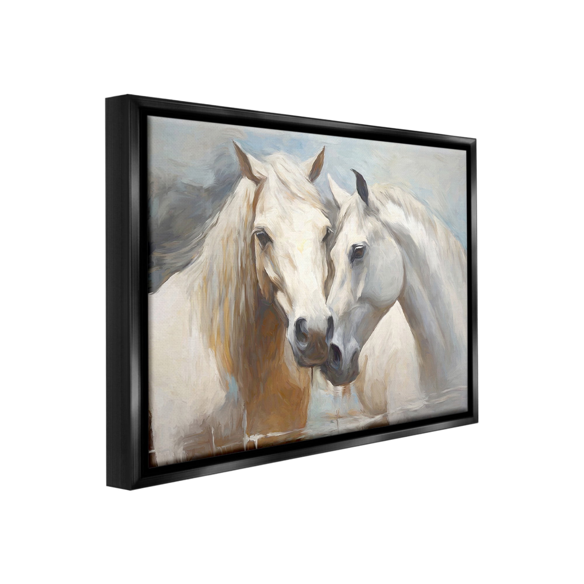 Stupell Industries White Country Horses Animals & Insects Painting Black Floater Framed Canvas Art Print Wall Art, 31 x 25