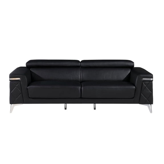 89" Black And Silver Top Grain Leather Sofa