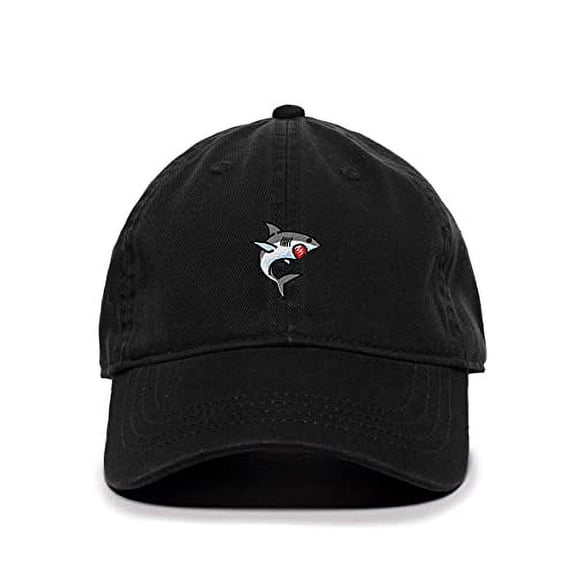 Angry Shark Baseball Cap Embroidered Cotton Adjustable Dad Hat Black