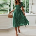 thumbnail image 2 of kamemir Plus Size Dresses for Curvy Women Sexy Womens Square Neck Polka Dot Short Sleeve Ruffle Swing Dress(X-Green,L), 2 of 6