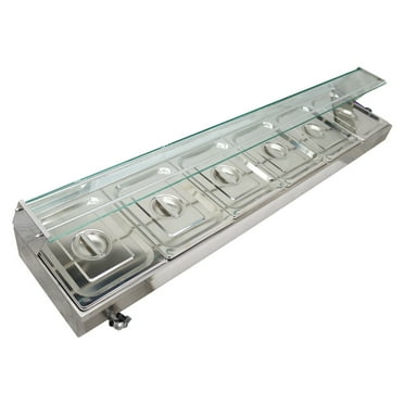 PreAsion 6-Pan Bain-marie Buffet Food Warmer Stove Steam Heater Table with Glass Guard