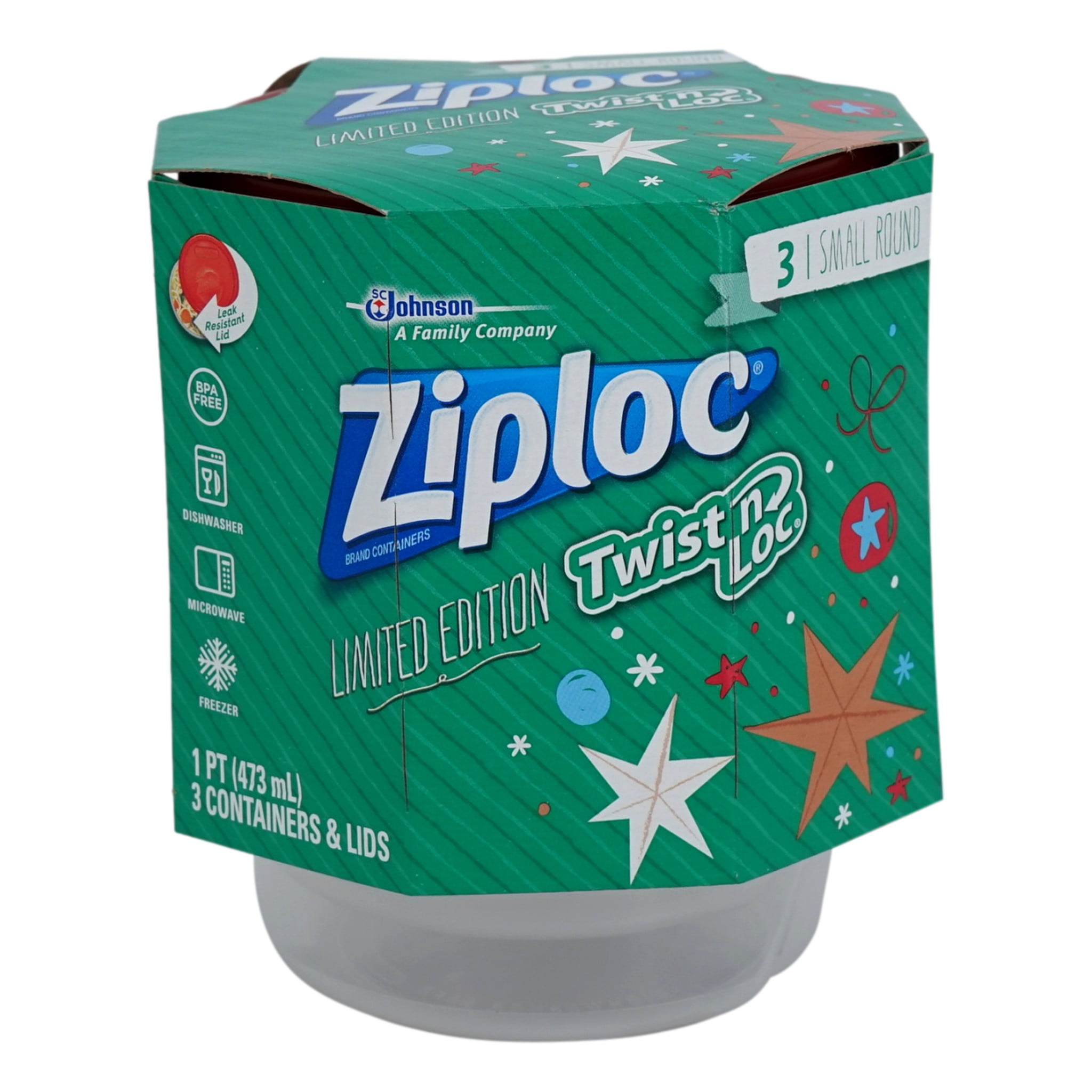 6 Pack Ziploc Twist 'N Loc Small Round Food Storage Container Pint