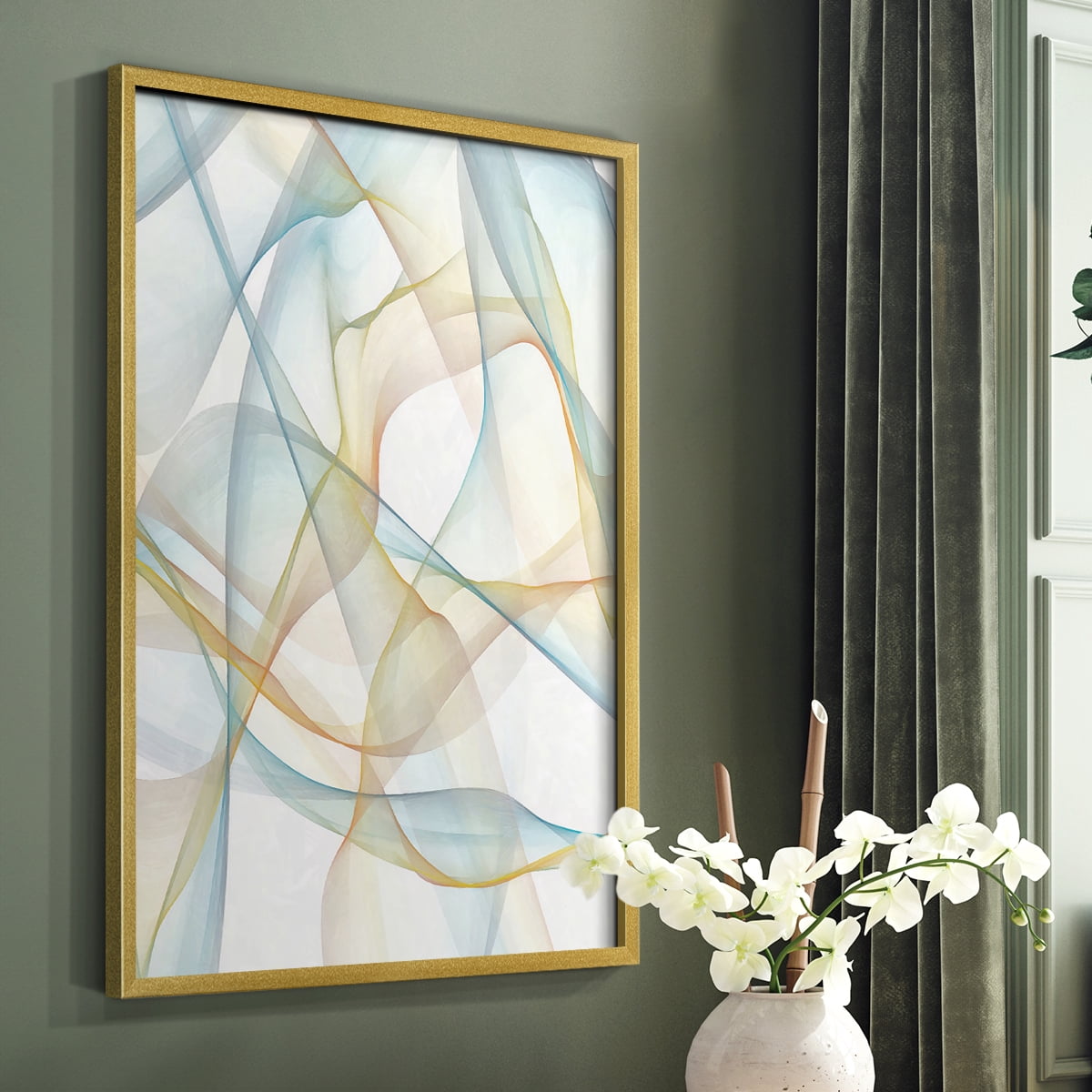 Curves and Waves III Framed Print in Gold Solid Wood Framed Print No Nail Hanging