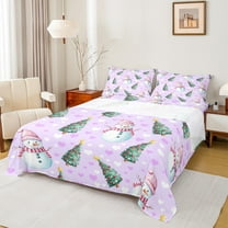 Feelyou Teens Winter Snowman Bed Sheets, Dreamy Fairy Tale King Sheets, Christmas Dots Tree Sheet Set, Breathable Home Decor, 4-Piece