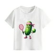 thumbnail image 4 of Virmaxy (2-14 Years Old)Pickle Letter Printed Shirt For Toddler Boys Girls Casual Printed Gherkin Pattern T-Shirt Kids Spring Summer Loose Short Sleeve Crew Neck Top White-6 3 Years, 4 of 4