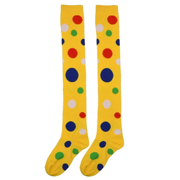 1 par de medias de payaso para cosplay, patrón de puntos, calcetines altos por encima de la rodilla, calcetines largos, calcetines de baile para fiestas, rendimiento (amarillo)