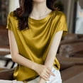 thumbnail image 5 of Women Office Lady Tops Summer Short Sleeve O-Neck Satin Blouse Shirts Basic Lady, 5 of 8