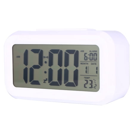 Riousery Large Display LED Backlight Digital Desk Alarm Clock with Snooze Function Temperature Calendar Display, Battery Operated Table Clock for Home Bedroom Office, White (5.9 inches / 15 cm)