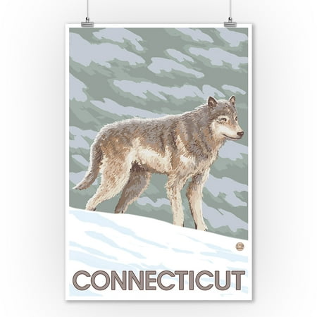 Connecticut - Wolf Scene - LP Original Poster (9x12 Art Print, Wall Decor Travel