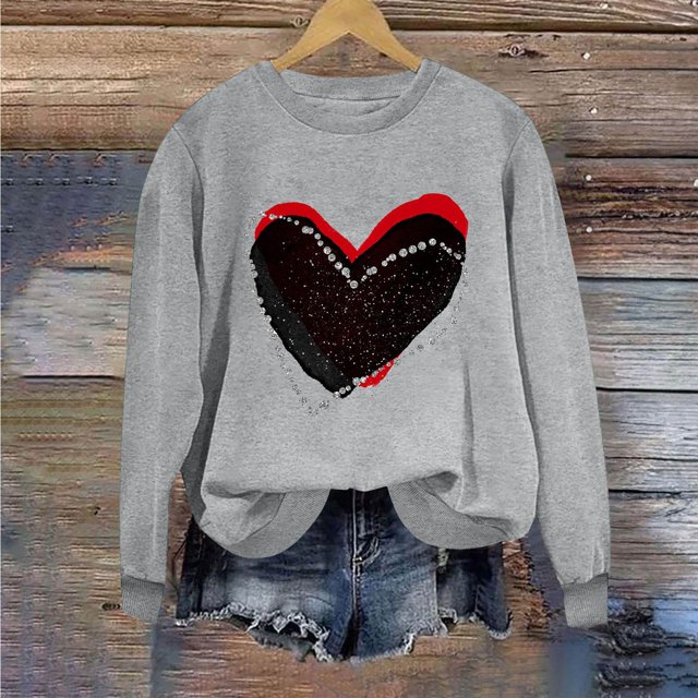 Meichang Chandails en Molleton pour Femmes Saint-Valentin Chandail en Molleton Femmes Hauts Mignons Graphique Cœur Chandail en Molleton Manches Longues Col Rond Décontracté Chandails en Molleton Coupe Ample Pull de Vacances