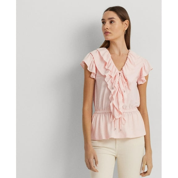 Lauren Ralph Lauren Women's Ruffled Flutter-Sleeve Pink Opal Blouse, XL