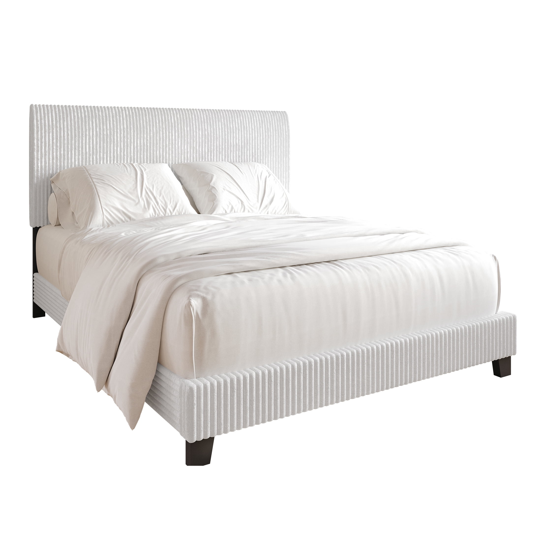 Castle Place Chic Corduroy Velvet Upholstered Full Bed, White
