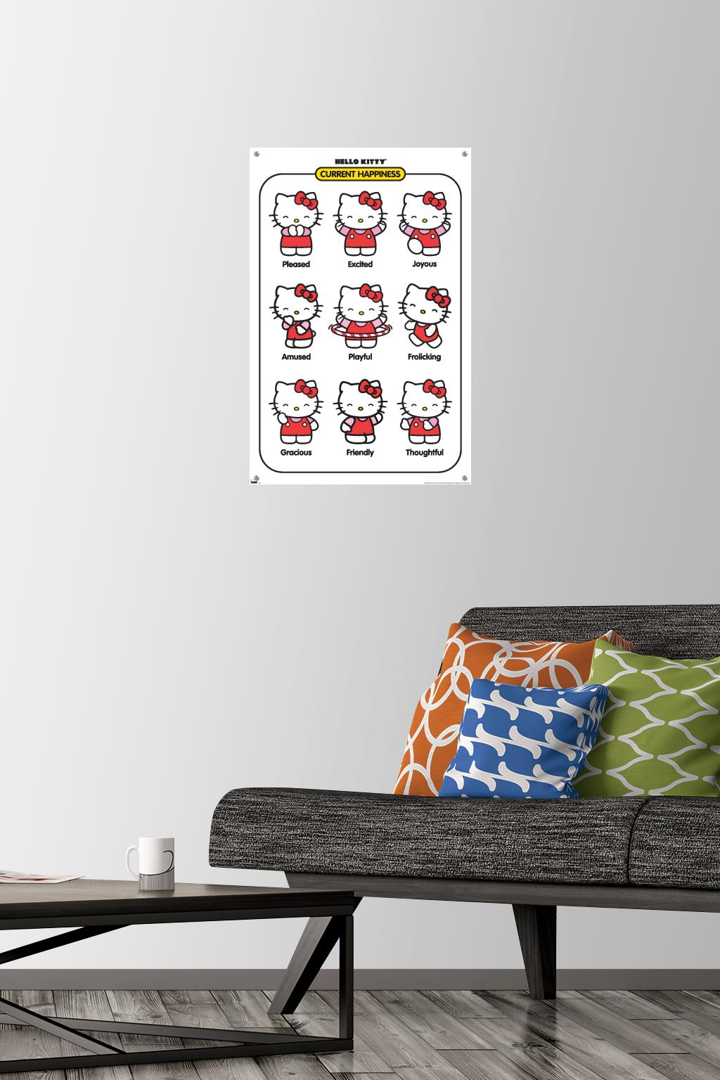 Hello Kitty - Current Happiness Wall Poster with Push Pins, 14.725" x 22.375"