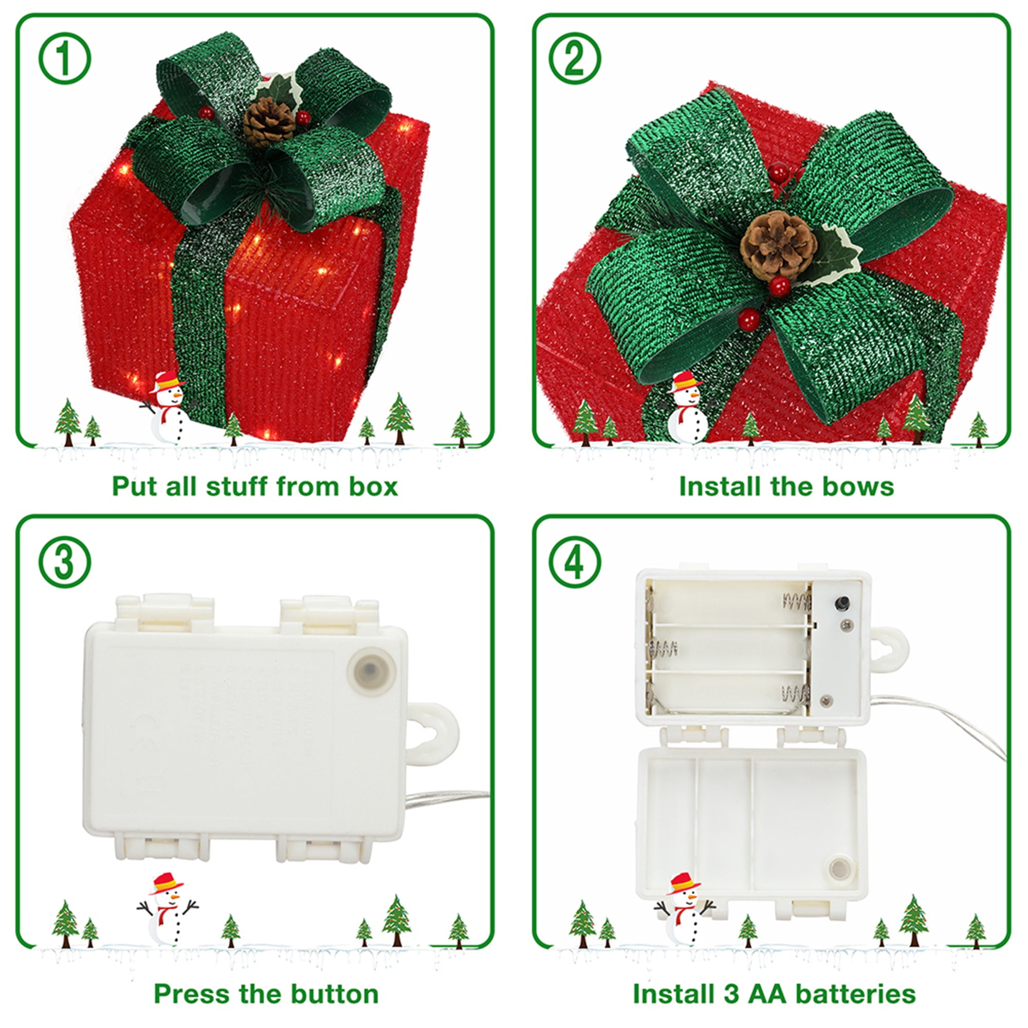 Kepooman 3pcs Christmas Gift Box, Box ABS Plastic Frame LED60 Light, Onion Cloth, Colorful Kepooman 3pcs Christmas Gift Box, Box ABS Plastic Frame LED60 Light, Onion Cloth, Colorful