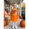 thumbnail image 3 of RUINIXCW Toddler Baby Girl Halloween Tutu Dress Outfit Kids Little Girl Fall Winter Dress Pumpkin Ghost Bat Print Long Sleeve Patchwork Tulle Dress, 3 of 9
