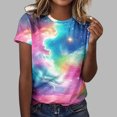thumbnail image 3 of JTZGDY Summer Womens Girls Fashion T-Shirts Cute Tie Dye Starry Sky Print Short Sleeve Round Neck Graphic Tees Shirt Top Loose Overszied Comfy Tunic Blouse Multicolor#21 M, 3 of 5