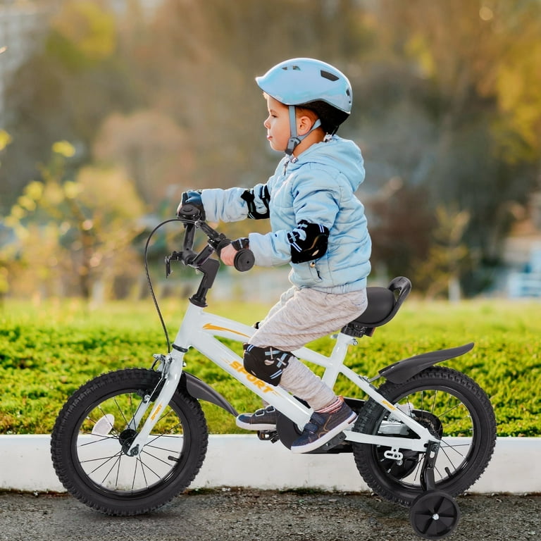 Naipo Kid Bike 14 in Gray Orange Training Wheels Handbrake and