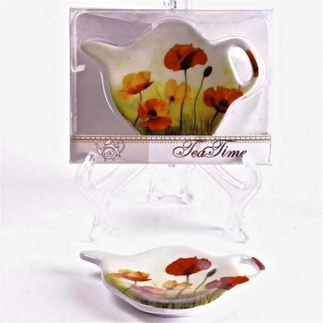 Hi-Line Gift Porcelain Tea Bag Holders in Gift Box, Poppies