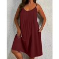 thumbnail image 2 of WTOBBY Women's Plus Size Casual Solid Color Round Neck Sleeveless Pleated Camisole Dress with Pocket, Flowy and Comfortable Fit for Everyday Wear, Fashionable and Breathable Design,Wine 4XL, 2 of 5